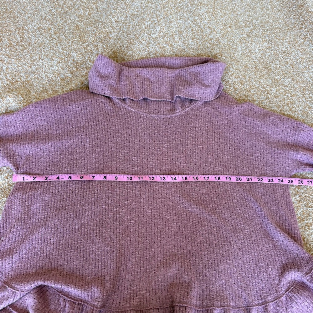Maeve Anthropologie Womens Cowl Neck Ruffle Hem Waffle Knit Sweater Mauve Pink - Picture 6 of 7